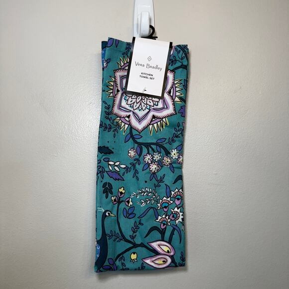 Vera Bradley Peacock Garden Floral Cotton Kitchen Towel Set NWT - Picture 1 of 5